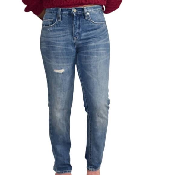 Blank NYC Jeans High Waist Blue Cotton Distressed Frayed Rigid Tapered Size 26 - Picture 8 of 13